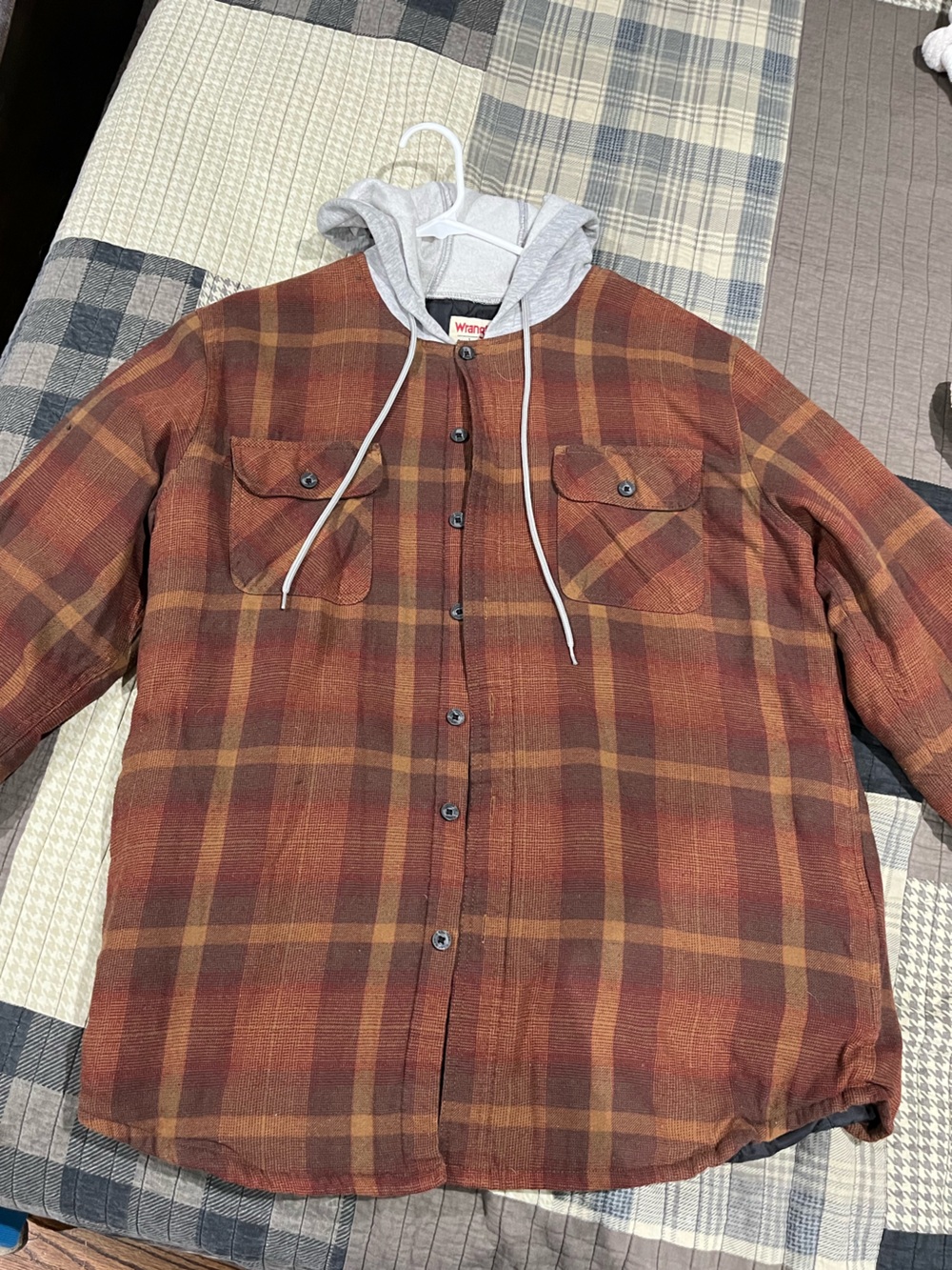 Wrangler Brown Rust Plaid Hooded Shirt Jacket